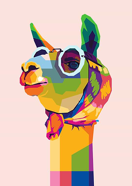 Colorful Llama with Glasses Pop Art