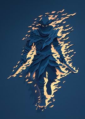 Fiery Ninja Warrior Silhouette