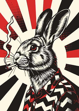 Smoking Rabbit Art Print
