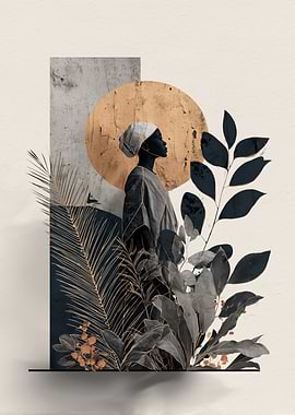 Elegant Woman with Botanical Elements Art