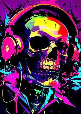 Colorful Skull with Headphones Art