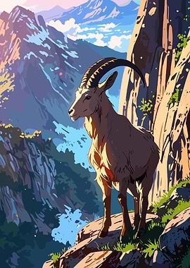 Mountain Goat in Alpine Landscape