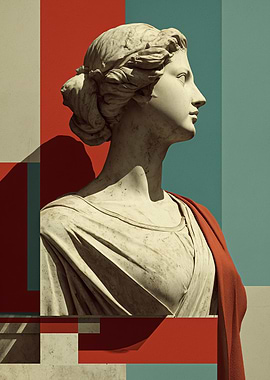 Classical Statue with Geometric Background