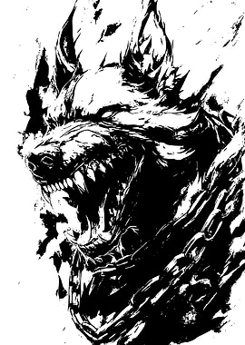Black and White Wolf Illustration