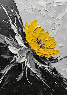 Abstract Floral Painting with Yellow Flower