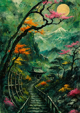 Abstract Fantasy #97 - Japanese Temple Landscape Painting