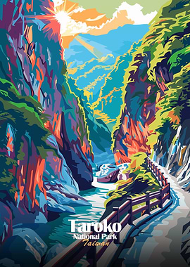 Taroko National Park Taiwan Illustration