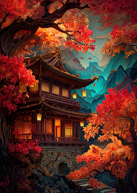 Autumn Temple Landscape