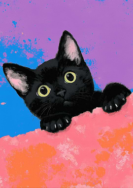 Black Cat Peeking Art