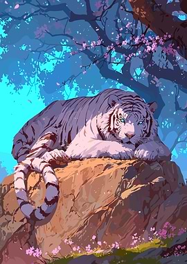 Resting White Tiger Digital Art