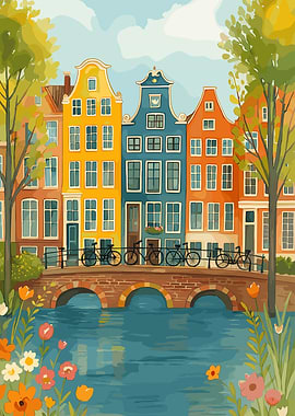 Amsterdam Canal Houses and Bicycles