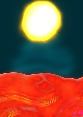 Red planet landscape with bright sun