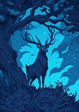 Blue Deer in Forest