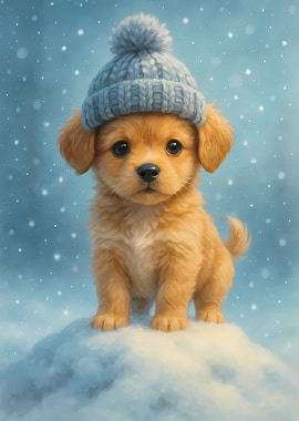 Cute Puppy in Winter Hat