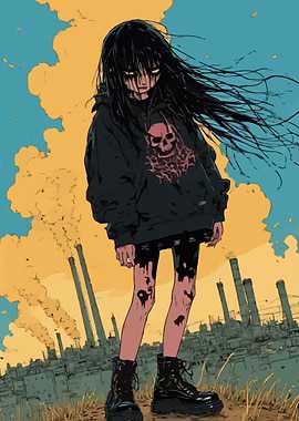 Apocalyptic Girl with Skull Hoodie