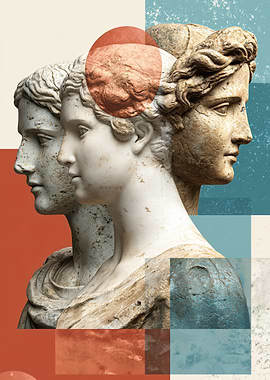 Classical Sculpture with Geometric Overlay