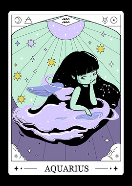 Aquarius Zodiac sign. Tarot Card Art Poster