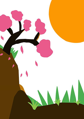 Minimalist Cherry Blossom Tree Illustration