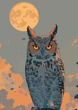 Owl under the moonlight illustration