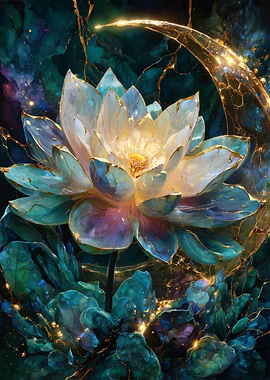 Lotus Flower with Golden Accents