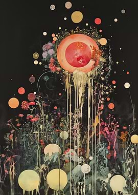 Abstract Floral and Celestial Composition