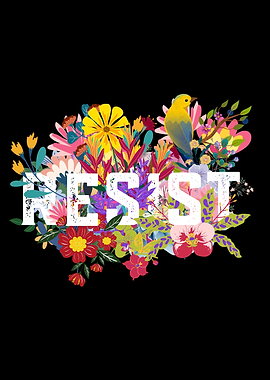 Resist Floral Bird Art