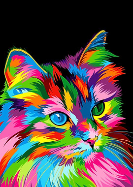 Colorful Cat Portrait on Black Background