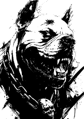 Aggressive Dog Portrait with Skull