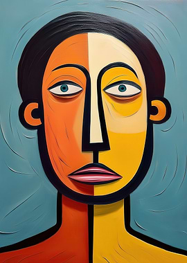 Abstract Portrait with Split Coloring