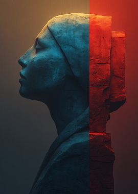 Abstract Sculpture Profile in Blue and Red