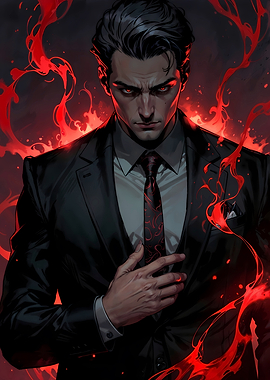 Crimson Contract: Man in Black Suit with Red Aura