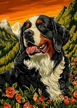 Bernese Mountain Dog in Mountain Landscape