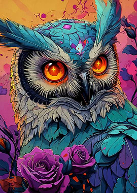 Colorful Owl Portrait Roses