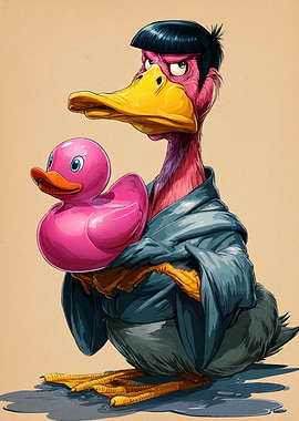 Duck with Rubber Duck Cartoon