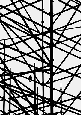 Scaffolding Silhouette with Lone Figure