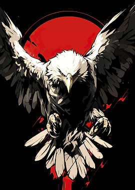 Eagle with Red Sun Digital Art