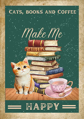 Cats, Books, and Coffee Poster