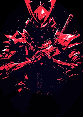 Red Samurai Warrior Digital Art
