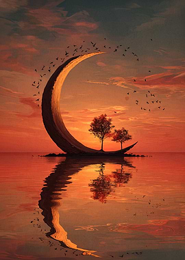 Crescent Moon Island at Sunset