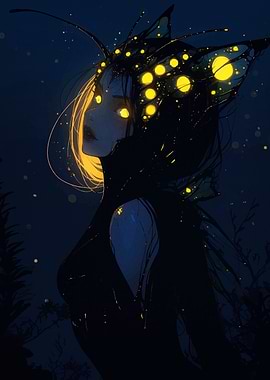 Glowing Butterfly Woman in the Dark