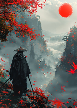Samurai in Autumn Landscape