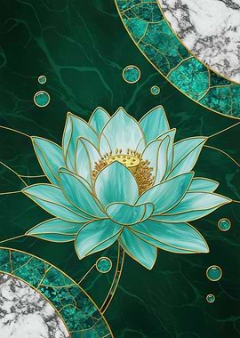 Teal Lotus Flower Art