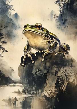 Frog on Rock in Landscape