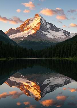 Mountain Reflection in Lake at Sunset