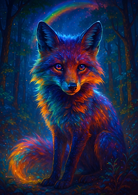 Rainbow Fox in Enchanted Forest