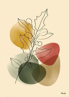Holly Branch Minimalist Line Art