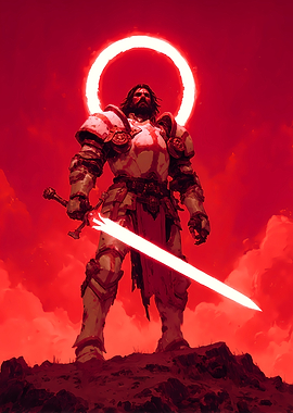 The Redeemer – Flame of the Righteous - Red Knight with Glowing Sword