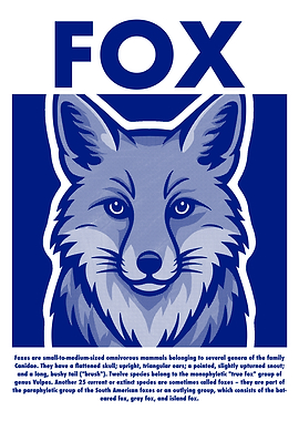 Fox Illustration in Blue and White