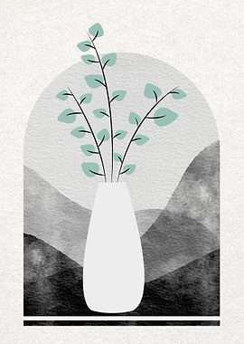 Vase with Eucalyptus Branches Illustration
