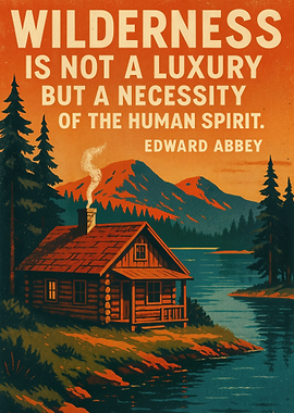 Rustic Lake Cabin Wall Art with Wilderness Quote